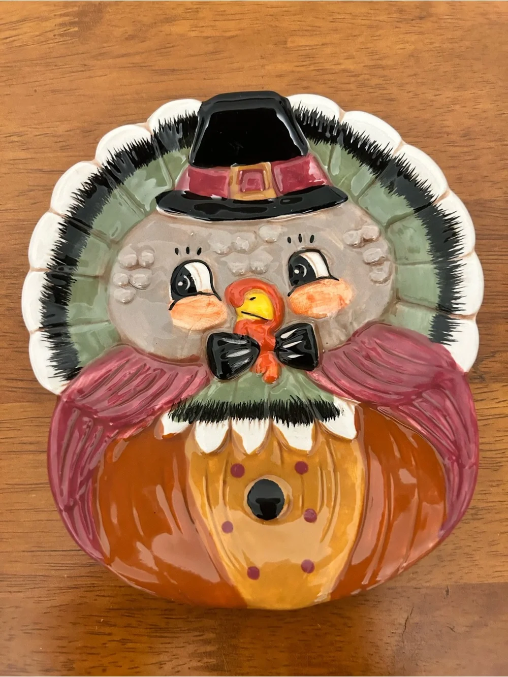 Johanna Parker Turkey plate/spoon rest- Orange, Cream & Teal